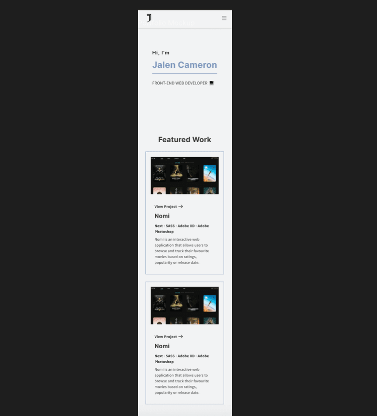 My mobile high-fidelity mockup of my portfolio