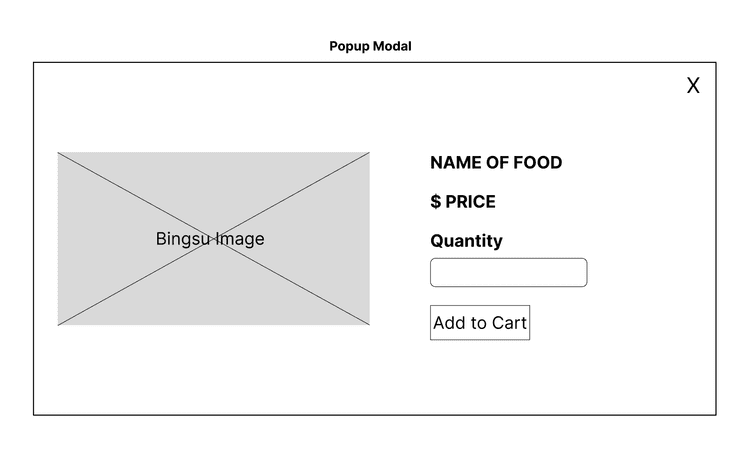 Wireframe of the popup modal for a more convenient ordering process